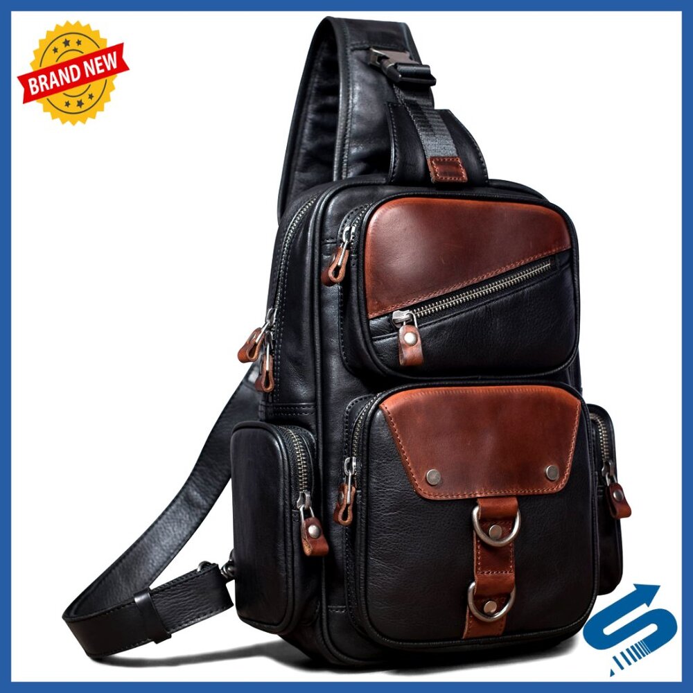 Genuine Leather Sling Bag Large Crossbody Anti-Theft Travel Chest Purse